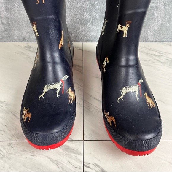 Joules Molly Dog Print Welly Rain Boots US Size 10 Slip On Galoshes Navy Blue - Picture 10 of 16